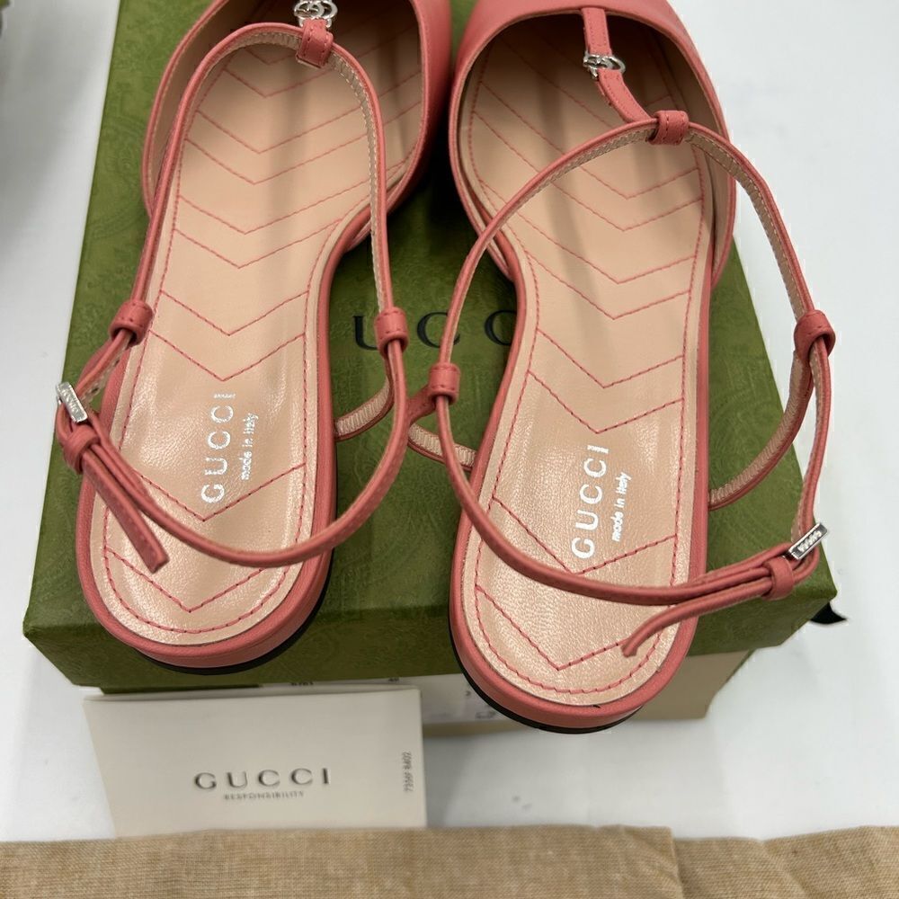 Women’s Gucci,T strap GG pink, leather ballet, flat size 39.5 made in Italy - Picture 4 of 11